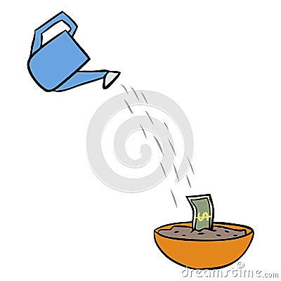 Vector cartoon watering money Vector Illustration