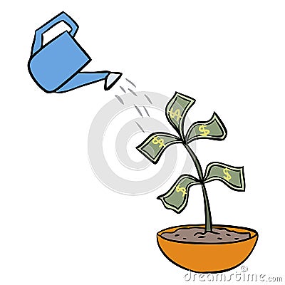 Vector cartoon watering money Vector Illustration