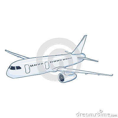 Vector Cartoon White Passenger Airplane. Commercial Aviation Aircraft. Vector Illustration