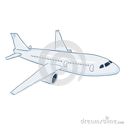 Vector Cartoon White Passenger Airplane. Commercial Aviation Aircraft. Vector Illustration