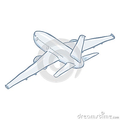 Vector Cartoon White Passenger Airplane. Commercial Aviation Aircraft. Vector Illustration