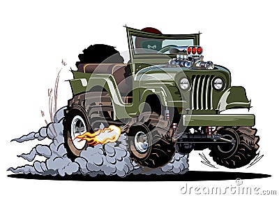 Vector Cartoon 4x4 car hot rod isolated Vector Illustration