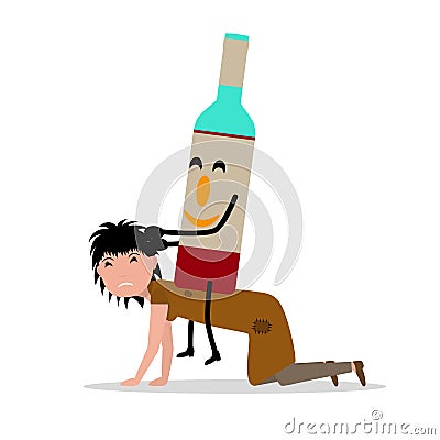 Vector cartoon young adult woman bottle alcohol Vector Illustration