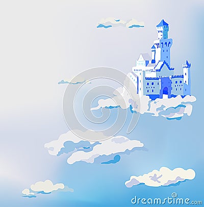 Vector castle in the clouds. Dream sky palace. Vector Illustration