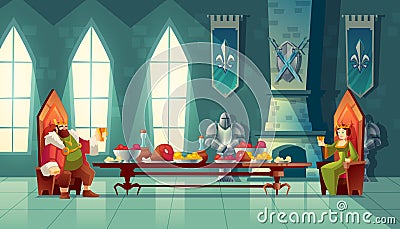 Vector feast concept, king, queen eats food Vector Illustration