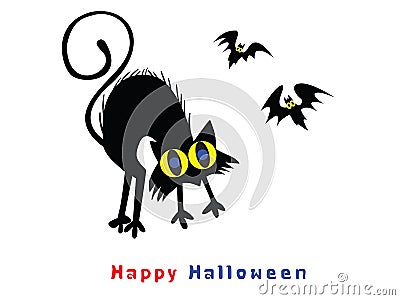 Vector Cat and bats illustrations : Cartoon style. Vector Illustration