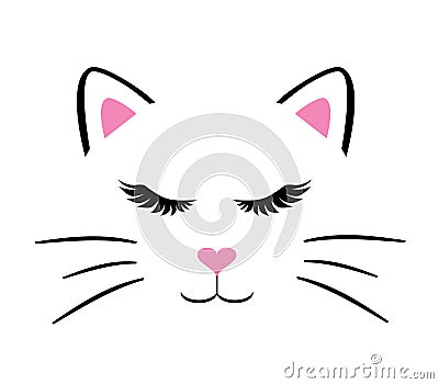 Vector cat face with long lashes. Vector Illustration