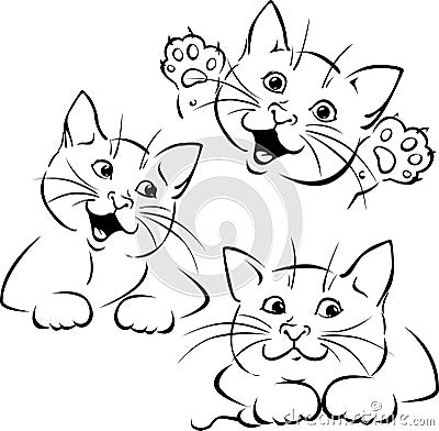 Vector cat playing - black outline illustration Vector Illustration