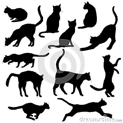 Vector Cats Silhouettes. Black Feline Outline Logos Vector Illustration