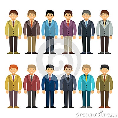 Vector caucasian office worker or businessman character set in cartoon flat style Vector Illustration