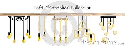 Vector ceiling loft chandeliers set in flat style Vector Illustration