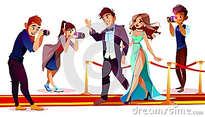 Vector celebrities with paparazzi on red carpet Vector Illustration