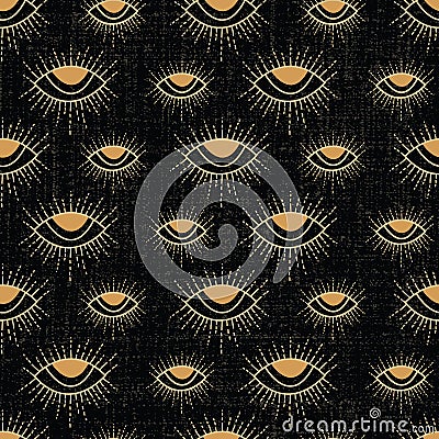 Vector Celestial magic eye with texture seamless pattern background on black surface Vector Illustration