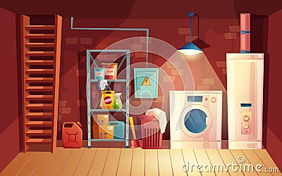 Vector cellar interior, cartoon laundry in basement Vector Illustration