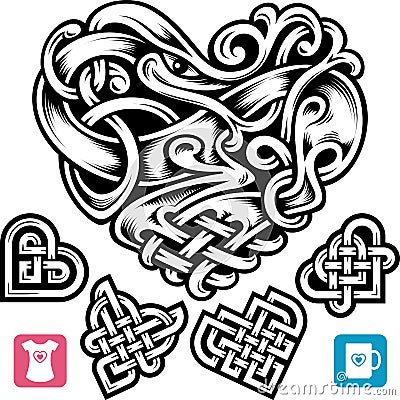 Vector celtic heart set isolated on white background Vector Illustration