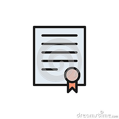 Vector certificate, signed document flat color icon. Vector Illustration