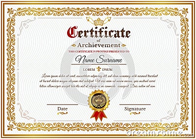 Vector certificate template with golden vintage ornament Vector Illustration