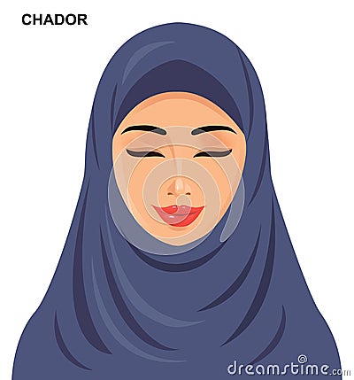 Vector - chador headgear style, beautiful arabic muslim woman - Vector Illustration