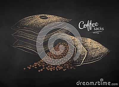 Vector chalk drawn sketch of sacks with coffee Vector Illustration