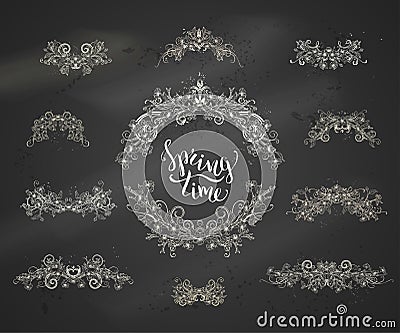 Vector chalk spring page decorations and dividers. Vector Illustration