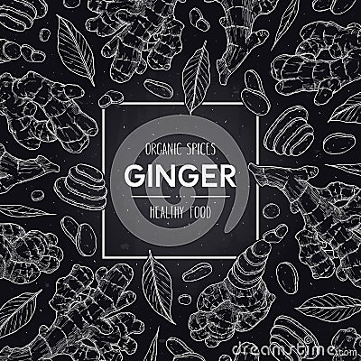 Vector chalkboard style spices frame with organic ginger Vector Illustration