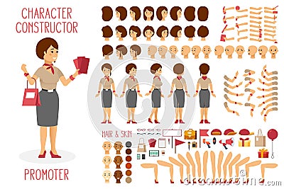 Vector character constructor set for woman promoter in flat style Vector Illustration