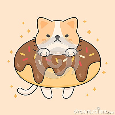 Vector character of cute cat in a chocolate doughnut Stock Photo