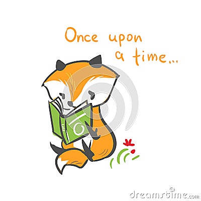 Vector character fox baby read book print Stock Photo