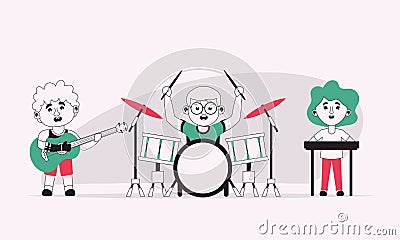 Vector character illustration of disabled kids playing in music band Vector Illustration