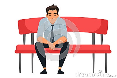 Vector character illustration sad man sits at sofa alone Vector Illustration