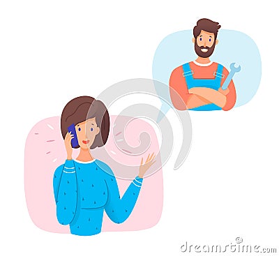 Vector character illustration of woman calling plumber Vector Illustration