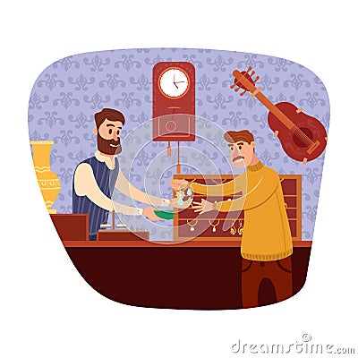 Vector character Jeweler and buyer at pawnshop Vector Illustration