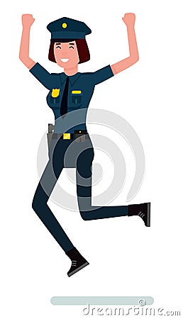 Vector characters: happy woman police officer. Cartoon flat vector character illustration. Vector Illustration