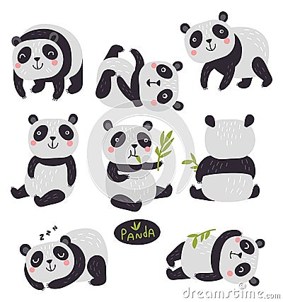 Vector Characters. Panda bear. Cute set Vector Illustration