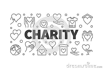 Vector charity and donation line horizontal banner Vector Illustration