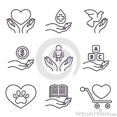 Vector Charity Line Logos and Signs Volunteer Vector Illustration