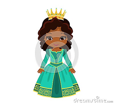 Vector charming medieval princess in turquoise dress. Vector Illustration