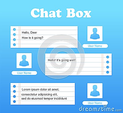 Vector chat interface in blue color. Sms messages. Speech bubbles. Short message service bubbles. Flat interface. UI UX Vector Illustration
