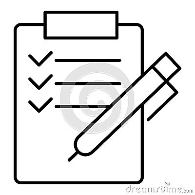 Vector checklist icon. survey, application form with check marks, tasks list. Modern sign, linear pictogram, outline Vector Illustration
