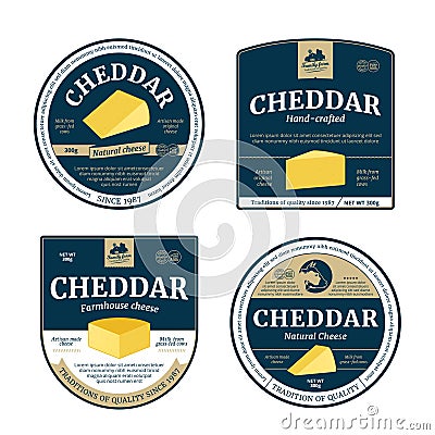 Vector cheddar cheese labels and cheese icons Vector Illustration