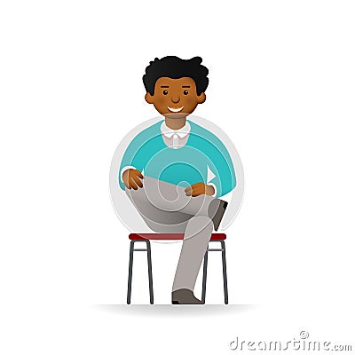 Vector cheeky african man posing. Sitting on chair on ones foot Stock Photo