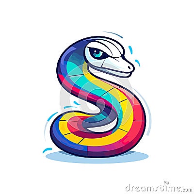 Vector of a cheerful and vibrant snake with a friendly smile in a vector flat icon Vector Illustration