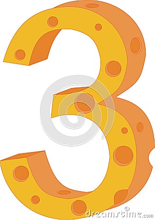 Vector cheese numeral three Vector Illustration