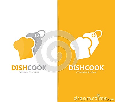 Vector of chef hat and tag logo combination. Kitchen and shop symbol or icon. Unique cook and label logotype design Vector Illustration