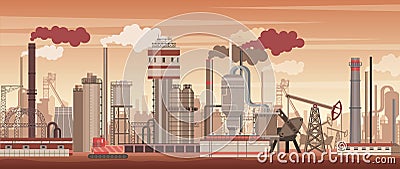 Vector chemical industrial landscape background. Industry, chemistry factory. Polluting environment. Vector Illustration
