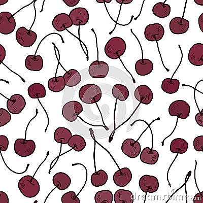 Vector cherries on white seamless pattern print background. Vector Illustration