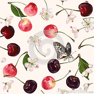 Vector cherry seamless pattern. Vector Illustration