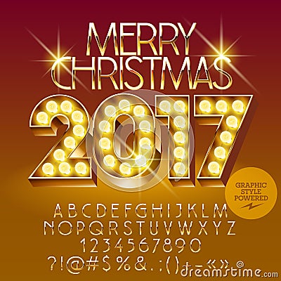 Vector chic light up Merry Christmas 2017 greeting car Vector Illustration