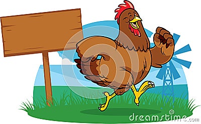 Chicken running the farm with cartoon style Vector Illustration