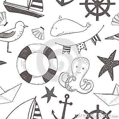 Vector child marine pattern Vector Illustration